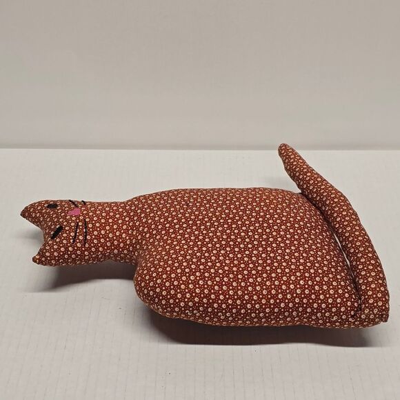 Handmade Plush Stuffed Brown Fabric Sly Cat 10" Folk Art Country Decor - Picture 5 of 8